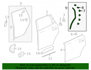 Door seal rear left on the end Acura MDX 14-20