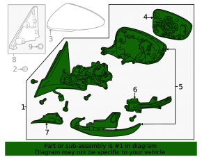 Right side mirror assembly for Honda Accord 23-3, gloss black