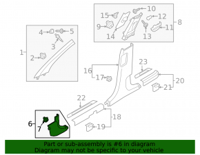 Front pillar trim lower left Hyundai Tucson 16-21 black, broken mount