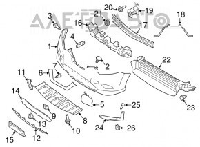Lower front bumper molding for Nissan Rogue 17-20, chrome, broken fasteners