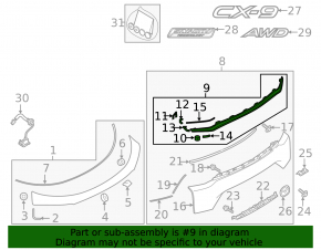 Mazda CX-9 16-23 Chrome Trunk Door Molding Between Headlights