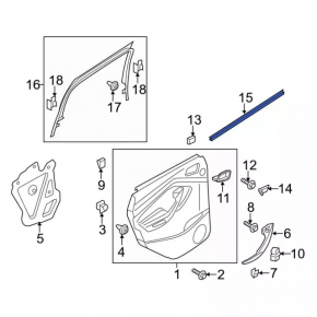 Rear left inner door glass seal Ford Escape MK3 13-19