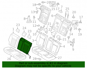 Rear row of seats, upper left part, Ford Fusion mk5 17-20, black cloth, with belt, dent, needs cleaning