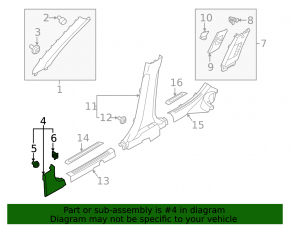 Front pillar trim lower right Kia Niro 23-26 EV. black