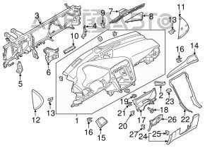 Torpedo front panel without AIRBAG Ford Fusion mk5 13-20 under the start button, cracks, broken mount