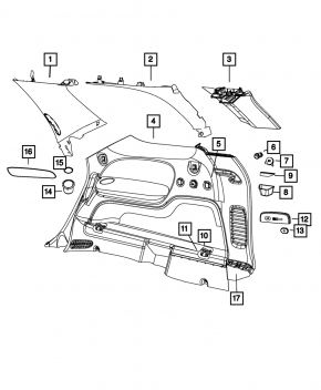 Arch trim left Dodge Durango 11-13 black, under 3 rows