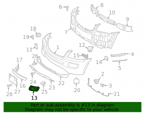 Front bumper grille left Mercedes W164 ML 09-11 under fog lights, under AFS