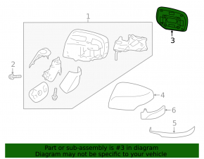 Right mirror element for Subaru Outback 15-17, heated, convex