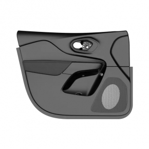 Door trim card front left Jeep Cherokee KL 14-18 - black with black insert leather, armrest gray leather, molding under the tree, dents, abrasions, scratches, scuffs, for dry cleaning
