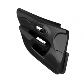 Door trim card front left Jeep Cherokee KL 14-18 - black with black insert leather, armrest gray leather, molding under the tree, dents, abrasions, scratches, scuffs, for dry cleaning