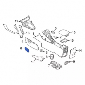 Right center console cap for Ford Focus mk3 15-18 restyling, gray