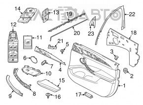 Door trim, front left, BMW X3 G01 18-21, beige leather, beige leather insert, gray stitching, dark oak Perlglanz Chrom wood insert, with handle, with buttons, scratches, scuffs, scratches