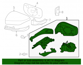 Right side mirror for Subaru Outback 20-25 without mirror element, without cover, without turn signal, heated, with BSM, with memory
