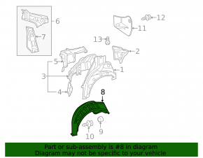 Lexus Hs250h 10-12 right rear fender liner, fabric