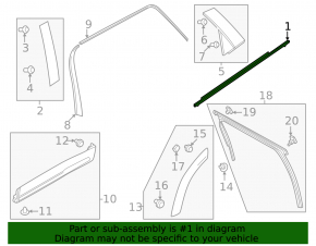 Molding door-glass central rear right Mazda CX-90 24-26 black matte