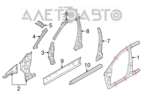 Body pillar center left Nissan Versa 12-17 usa