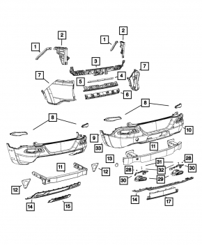 Rear bumper bare Jeep Cherokee KL 14-18 structure, for 6 parking sensors