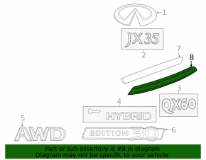 Lower trunk door molding Infiniti JX35 QX60 13-15 pre-rest, scratches