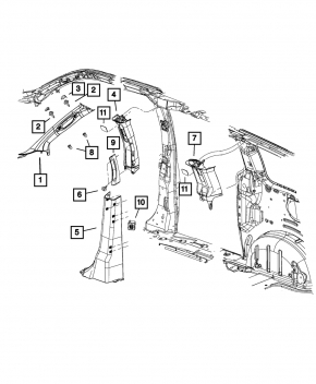Center pillar trim lower left Dodge Grand Caravan 11-20 gray