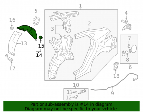 Rear left fender liner, rear part, Hyundai Elantra UD 14-16