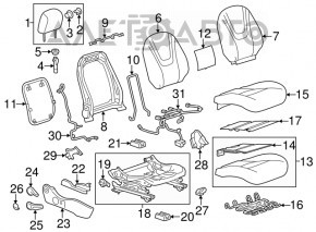 Chevrolet Volt 11-15 passenger seat without airbag, gray cloth