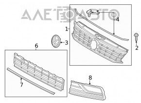Central grille front bumper VW Passat b8 16-19 USA missing element