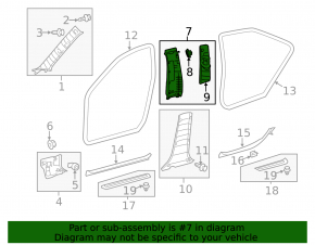 Left center pillar trim, upper belt, gray, Toyota Avalon 13-15