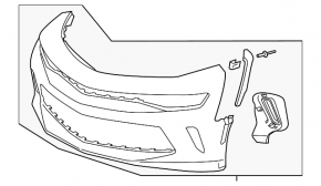 Front bumper bare Chevrolet Camaro 16-LT graphite dented, missing fragments, broken fasteners, fractures, sawed