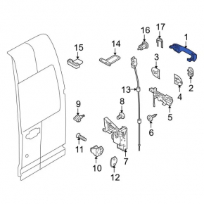 Outer rear left door handle Ford Transit Connect 10-13 black