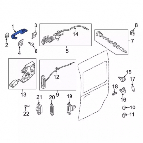 Outer rear left door handle Ford Transit Connect 10-13 black