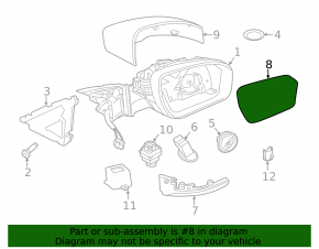 Left mirror element for Land Rover Range Rover Velar 18-20, heated, auto-dimming
