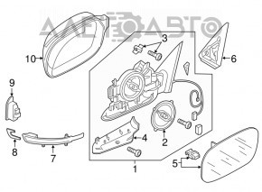 Right side mirror assembly Audi Q3 8U 15-18 6+2 pins, turn signal, heated, auto-folding, BSM, graphite, worn