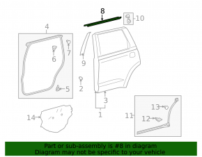 Door molding central door-glass rear right Toyota Sequoia 08-16 mat