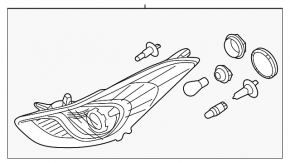 Front right headlight Hyundai Elantra 11-13 bare dorest halogen, cobweb on the glass