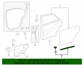 Door seal rear right Toyota Avalon 13-18 lower