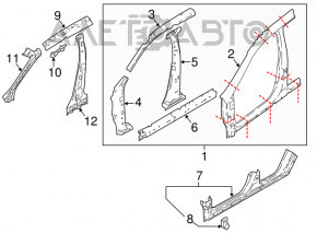The central right body pillar of the Nissan Rogue Sport 17-21 on the body, bumpers