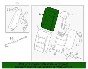 Left rear seat backrest for Chevrolet Malibu 16-23, gray leather