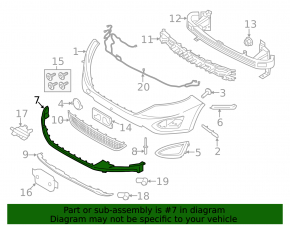 Lower lip of the front bumper Ford Edge 15-18 pre-restoration, structure