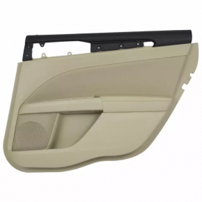 Door trim card rear right Ford Fusion mk5 13-16 beige with beige insert cloth, armrest leather, molding gray structure, tear on leather