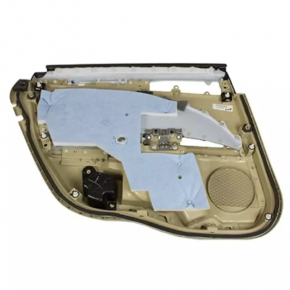 Door trim card rear right Ford Fusion mk5 13-16 beige with beige insert cloth, armrest leather, molding gray structure, tear on leather