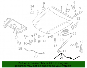 Rear hood release cable for BMW 1 E82 08-13 3 series, 128i, 135i, X1. To release handle, Rear