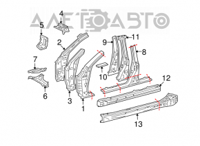 Body pillar central left Lexus GS300 GS350 GS430 GS450h 06-11 on the body, bumpers