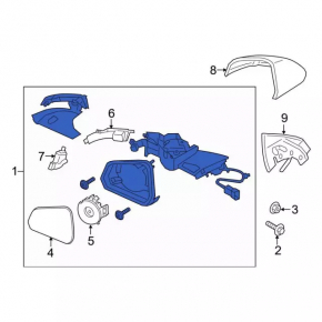 Left side mirror assembly for Ford Mustang mk6 15-23, 7 pins, folding, turn signal, heated, red