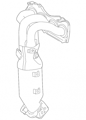The exhaust manifold with a catalytic converter for a Toyota Camry V50 12-14 hybrid (USA) is rusty and has a broken stud.