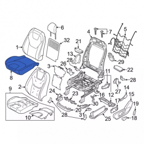 Driver's seat upholstery lower part Ford Edge 15-24 leather blue, heated