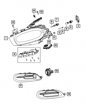 Headlight front left complete Dodge Dart 13-16 xenon black