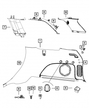 Rear pillar trim left Jeep Grand Cherokee WK2 16-21 front