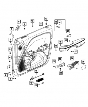 Door trim card front left Dodge Challenger 15-23 rest black with black insert cloth, armrest leather