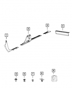 Front pillar trim lower left Chrysler Pacifica 17- gray