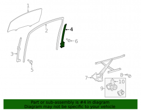 Short front right door glass guide for Toyota Sequoia 2016